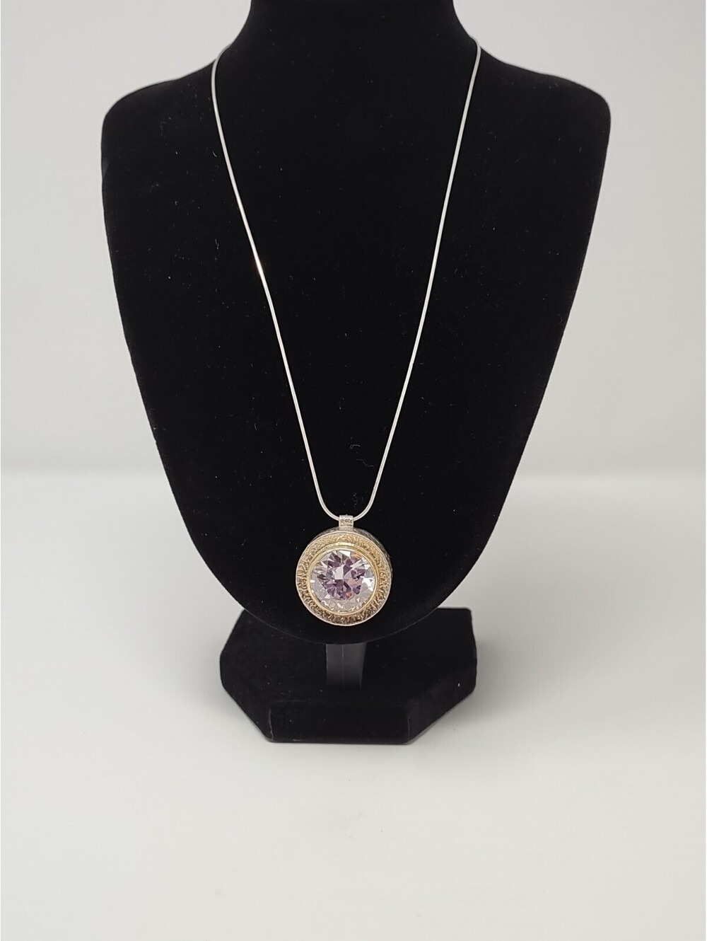 Sterling Silver 14K Israel Round Pendant Necklace 16.5"